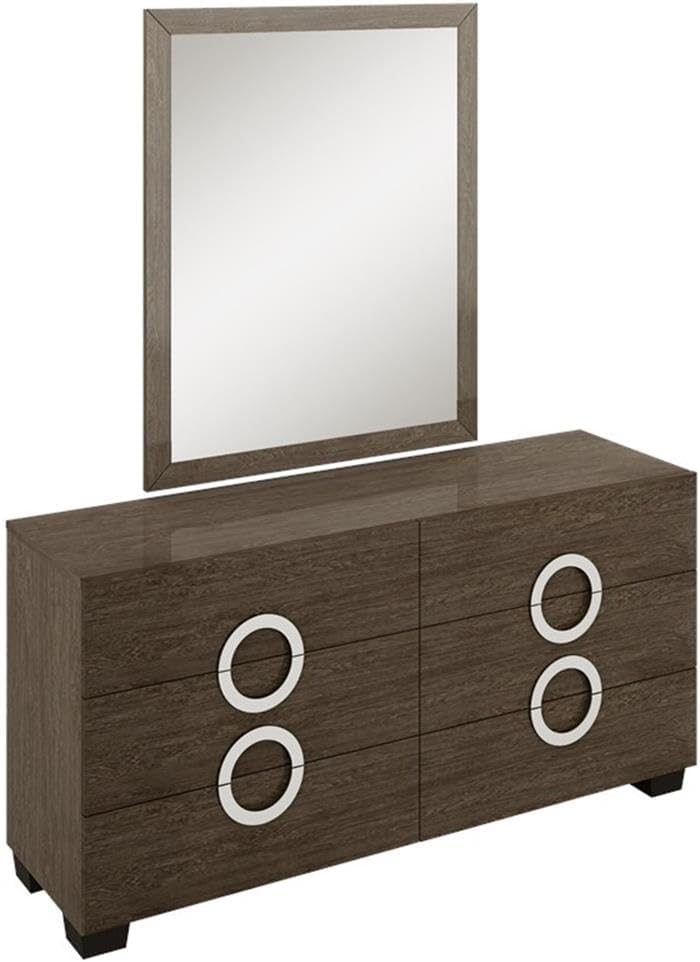 Pemberly Row 4-Piece Wood California King Bedroom Set, Gray High Gloss Lacquer Finish, Includes Bed, Dresser, Nightstand, Mirror, Circular Inlet Design, Modern Style for Sophisticated Bedroom Decor