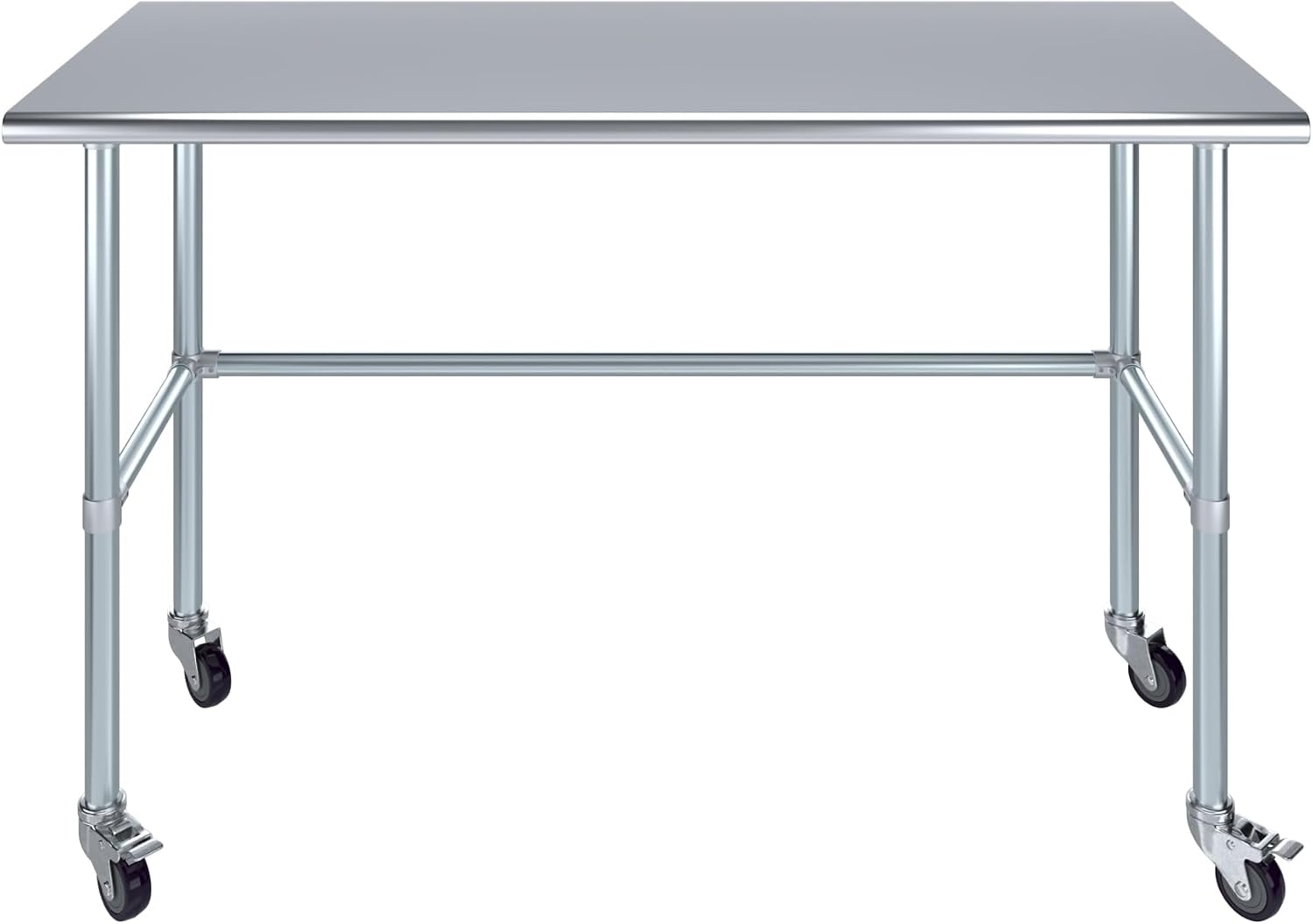 AmGood Stainless Steel Work Table Open Base & Wheels | Work Station | Metal Work Bench (Stainless Steel Work Table Open Base + Casters, 60' Long x 24' Deep)