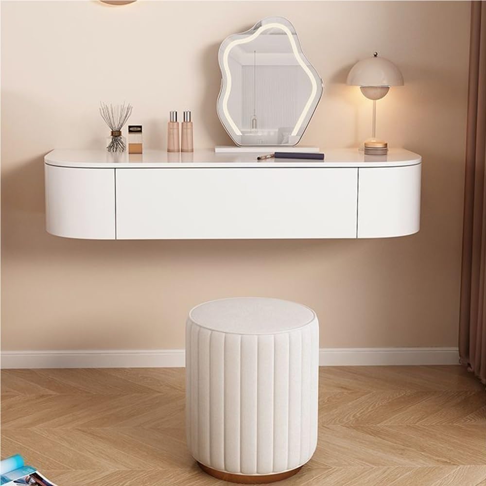 Wall Mounted Floating Vanity Table with Drawer Minimalist White Corner Makeup Desk Stable Wall-Hung Dressing Table for Room Space Saver(120 cm)