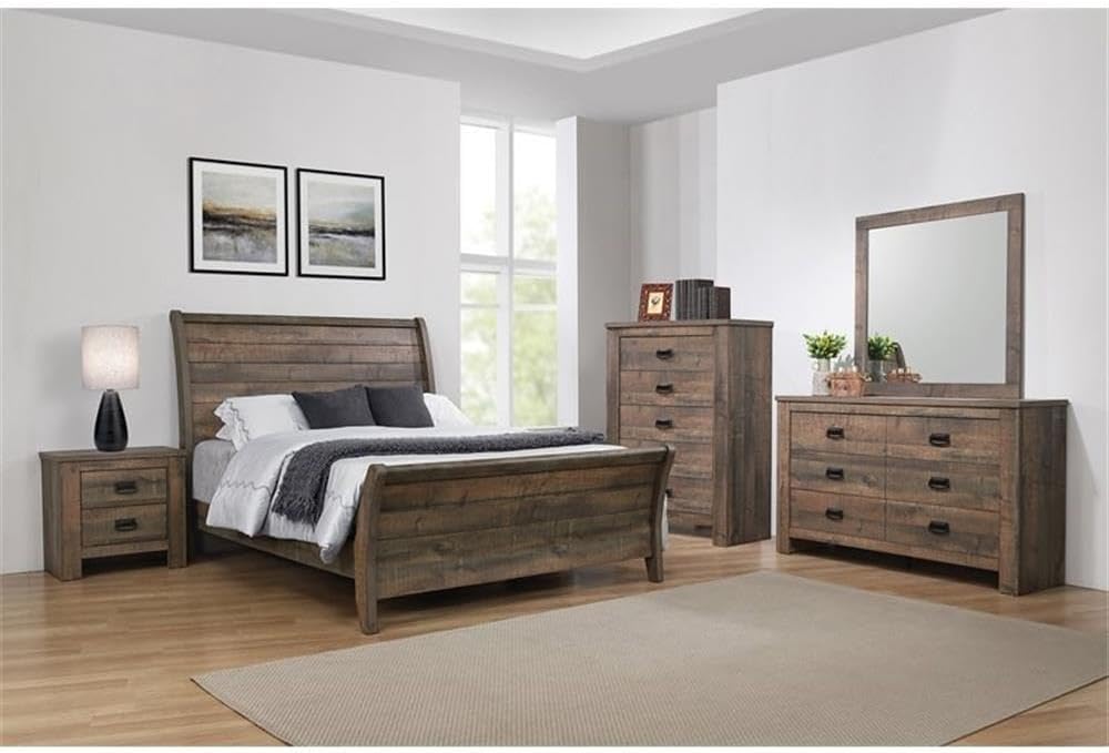 Coaster Frederick Queen Bed 4-Piece Set, Weathered Oak