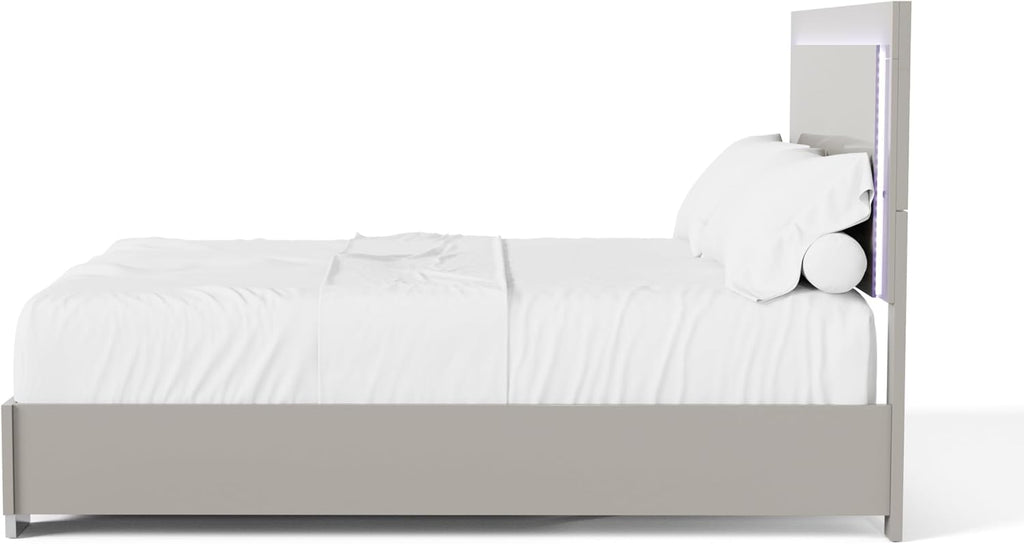 Furniture of America Alistair Modern Wood 3-Piece Bedroom Collection with Bed Frame and 2-Drawer Nightstands Set of 2, Box Spring Required, Light Taupe, Queen