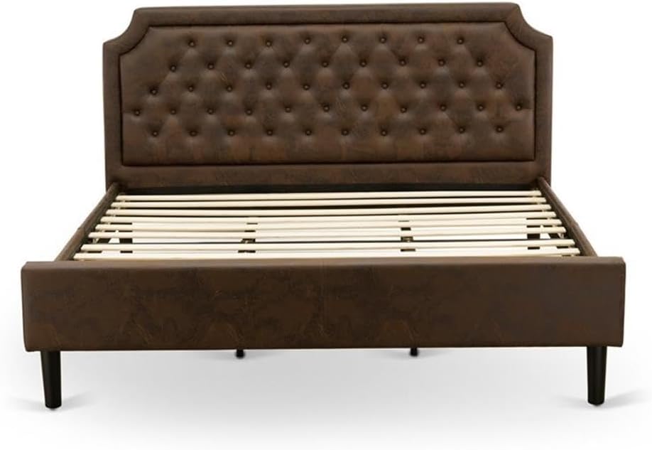 Pemberly Row Traditional 2-Piece Wood King Bedroom Set, Brown & Black Finish, Engineered Wood & Faux Leather, Upholstered Bed with Solid Wood Slats, Mid-Century Nightstand, Easy Assembly