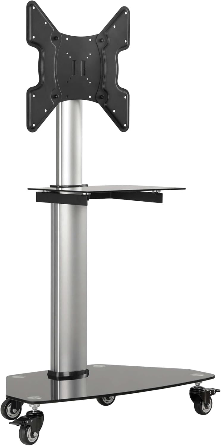 Tripp Lite Mobile Rolling TV Stand Cart with Mount for 32' – 55' Televisions, Elegant Glass Base and Shelf, Adjustable 50' – 62' Height, Durable Steel, 5-Year Warranty (DMCS3255SG62)