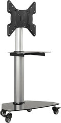 Tripp Lite Mobile Rolling TV Stand Cart with Mount for 32' – 55' Televisions, Elegant Glass Base and Shelf, Adjustable 50' – 62' Height, Durable Steel, 5-Year Warranty (DMCS3255SG62)