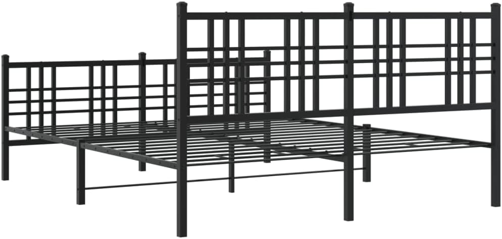Black Steel Bed Frame King Size Rectangular Traditional Metal Frame Sturdy Construction Elegant Finish for Bedroom Mattress Support