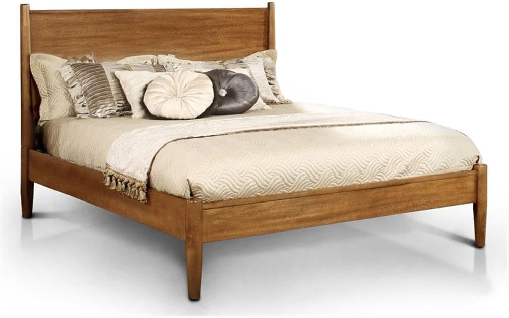 Allora 4-Piece Wood Bedroom Set, California King Bed, Nightstand, Dresser, Mirror, Solid Rubber Wood and Veneer, Oak Finish, Ample Storage, Timeless Design for Master Bedroom Furniture