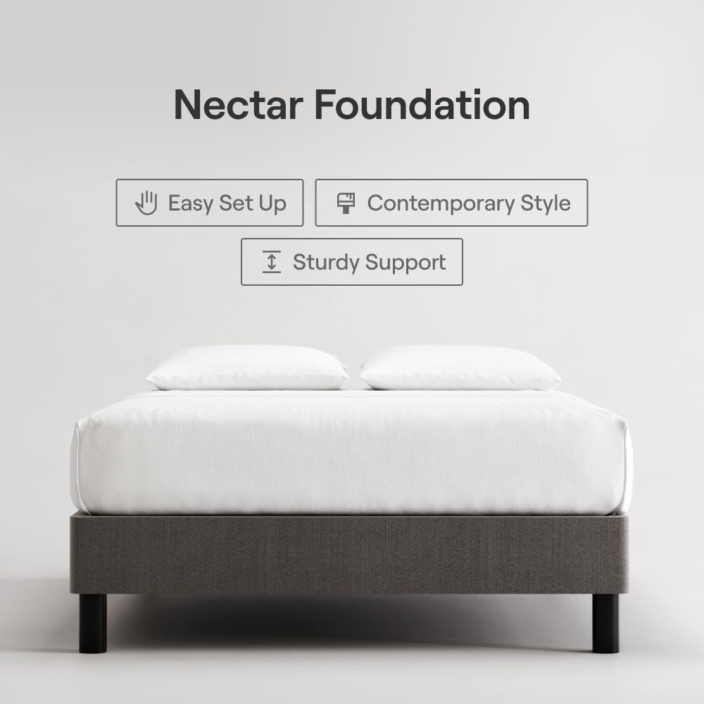 Nectar Bed Frame - Twin XL - Grey - 8 Inch Legs - Sturdy Wooden Slats for Support - Steel Frame - Contemporary and Durable Upholstery - Holds Up to 700 Pounds - Easy Assembly
