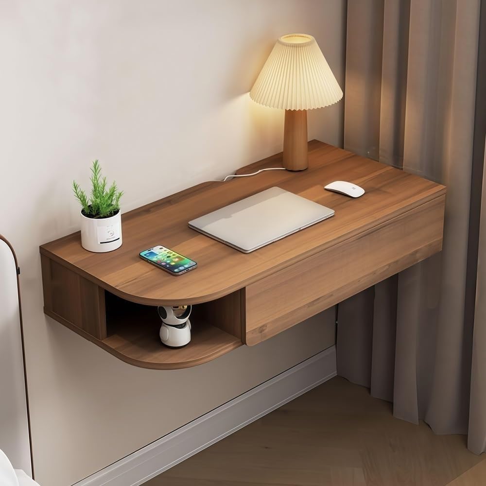 Wall-Mounted Desk with Storage Drawers Hanging Corner Vanity Table Wooden Computer Table Adjustable Bookshelf for Home Offices Long Lasting