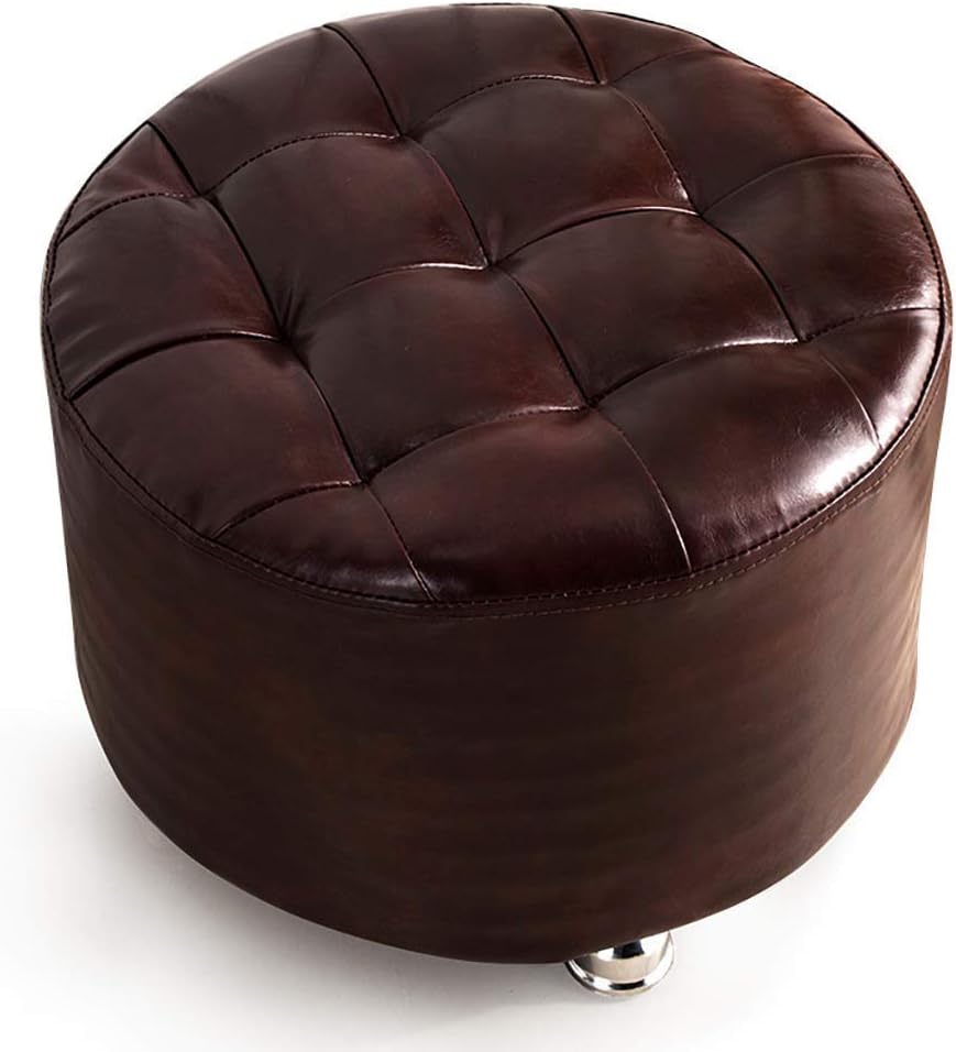 BTZHY Vanity Chair,Wood Seating Footstool Footrest Ottoman Pouffe,Round Makeup Coffee Table Chair Pouf Foot Stool with Faux Leather-Yellow 40x40x30cm