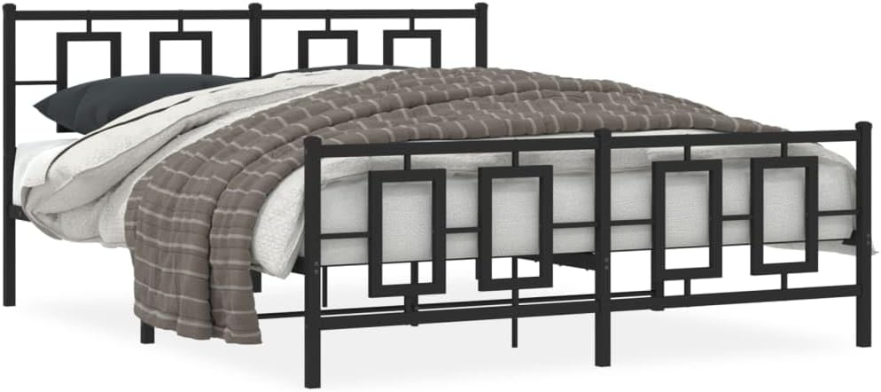Metal Bed Frame Queen Platform with Footboard Black 59.1'x78.7' Heavy Duty Steel Construction Underbed Storage Space Bedframe for Bedroom Furniture