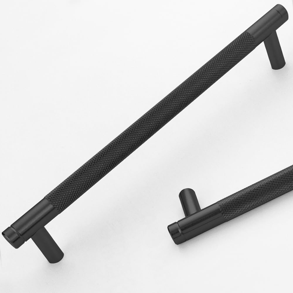 30 Pack 7 1/2 Inch 192 mm Black Cabinet Handles Cabinet Pulls Aluminum Handles Knurled Drawer Pulls Oxidation Finish with Diamond Pattern 8.6' Length (7.5' Hole Center)