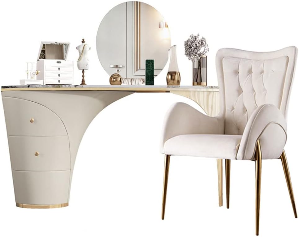 Vanity Dressing Desk Oval Slate Dresser Storage Cabinet Integrated Table Solid Copper Handle, Metal Support Frame, Storage Cabinet with 2 Drawers Makeup Table Vanity Table (Color : B, Size : 120)