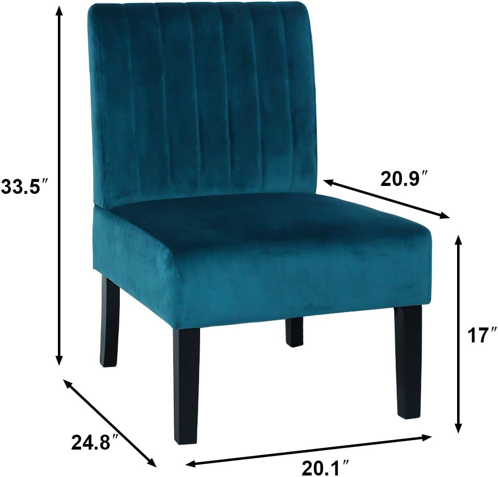 STHOUYN Mordern Velvet Armless Accent Chair Set of 2 Decorative Slipper Chair Vanity Chair for Bedroom Desk, Corner Side Chair Living Room Furniture White (2, Blue)