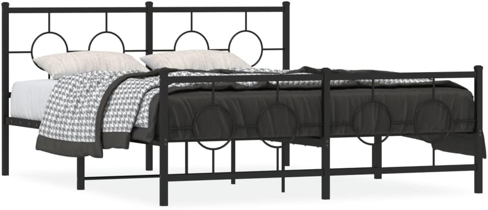Metal Bed Frame with Footboard Queen Platform Steel Structure 59.1'x78.7' Black Sturdy Support Underbed Storage Space for Bedroom Guest Room