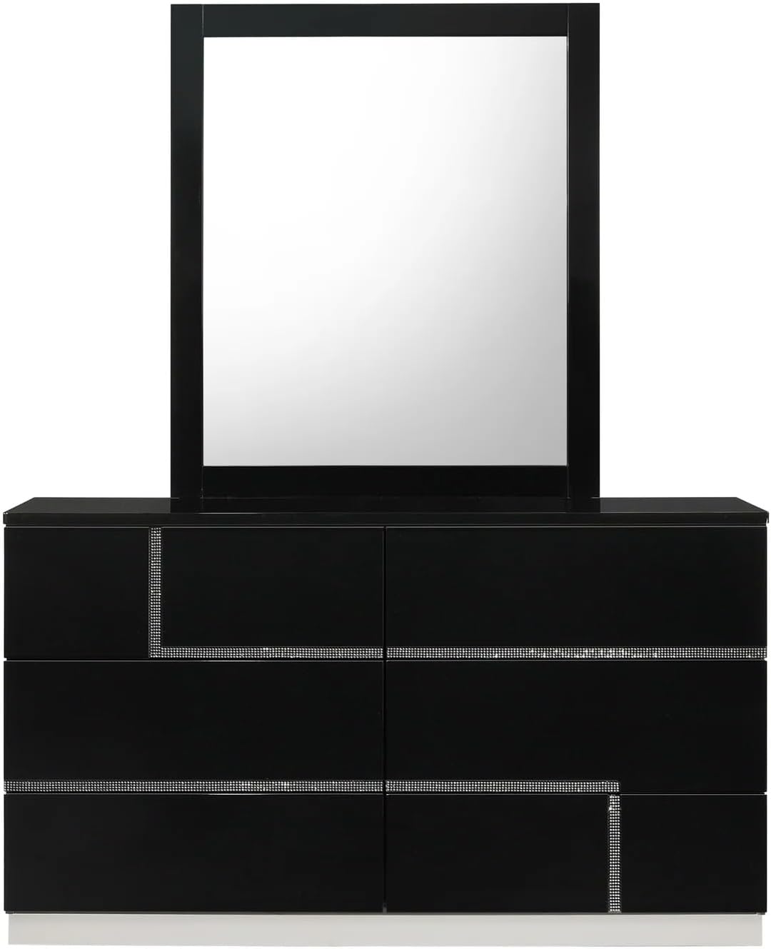Contemporary Black Lacquer 5pc Bedroom Set - California King Size | Chrome Finish Base, High Gloss Finish Wood Bed Set