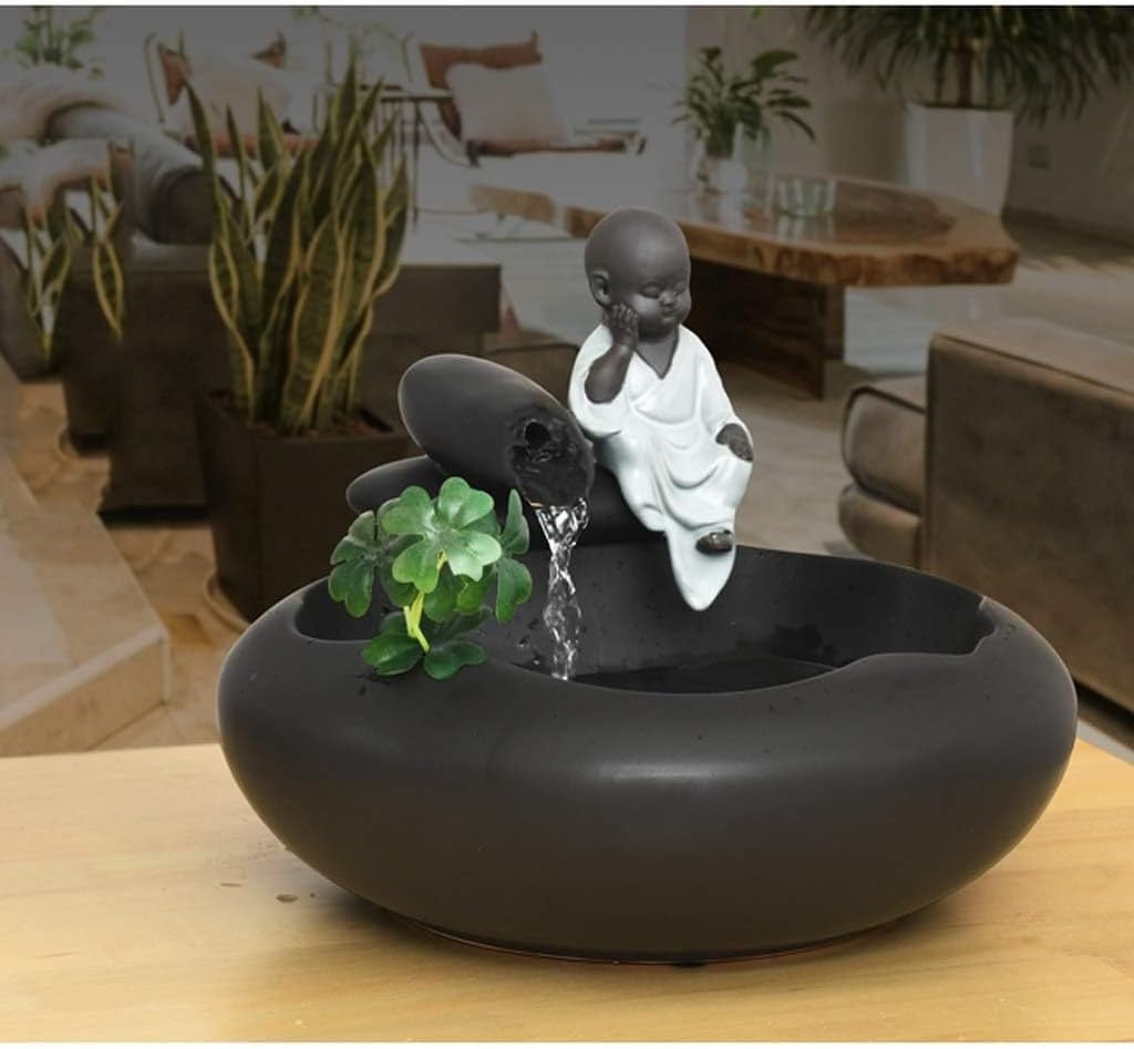 Small Indoor Water Fountain Water Features Outdoor Tabletop Fountain Indoor Tabletop Decoration Fountain Ceramic Zen Meditation Waterfall(Color:b,Size:)