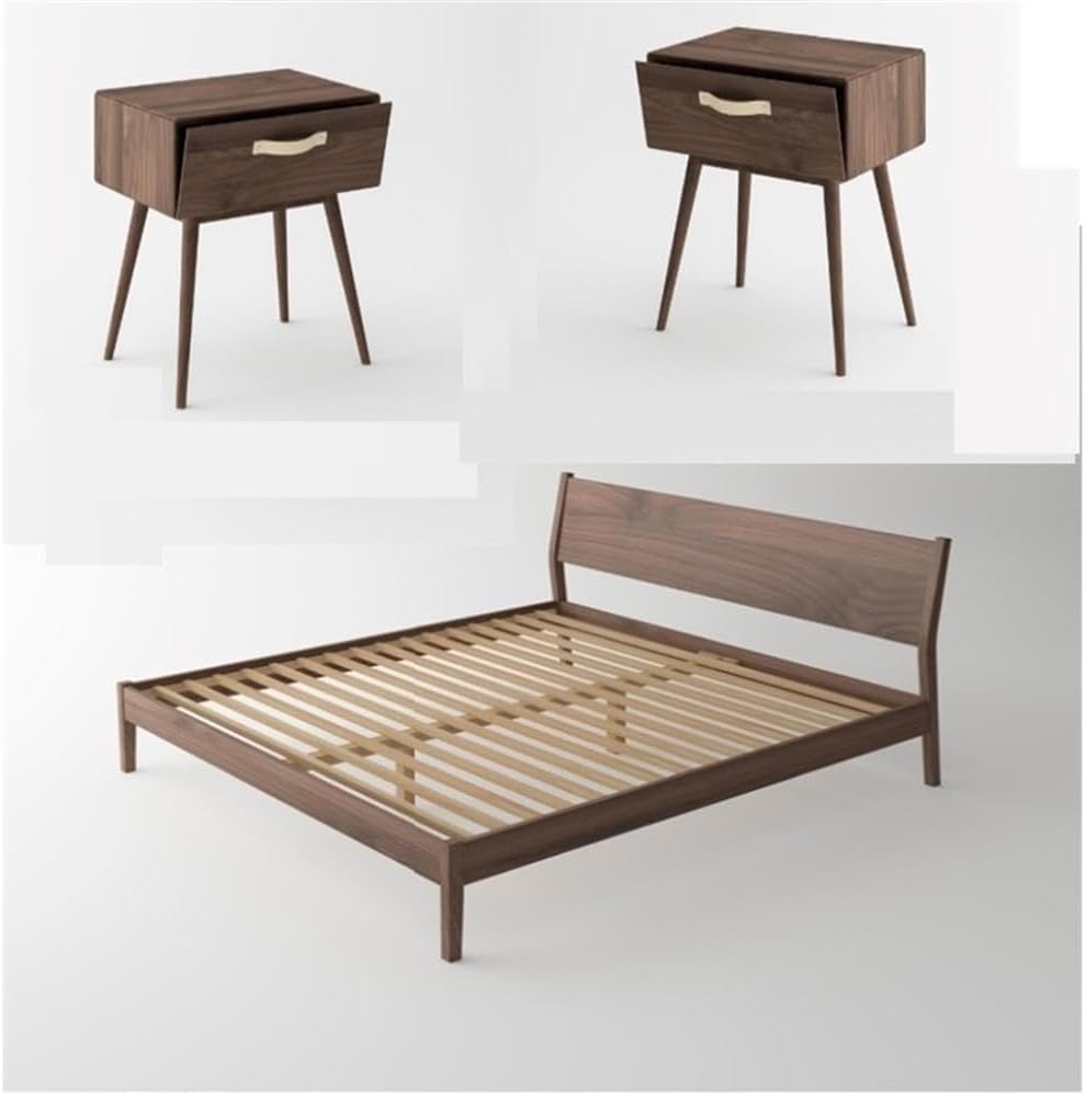 Crafters and Weavers Isabella Mid Century Solid Black Walnut Bedroom Set (King Bed + 2 Nightstands)