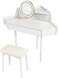 Vanity Desk Modern Corner Makeup with Large Storage LED Mirror Stool Brightness Adjustable Dressing Table for Small Bedroom