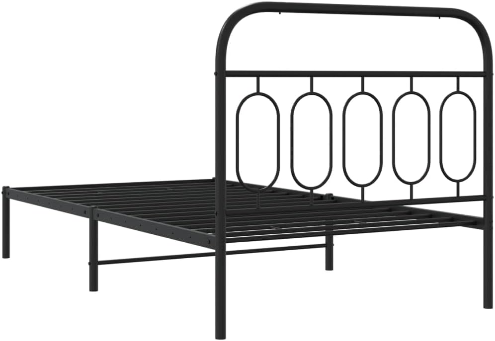 Metal Bed Frame with Headboard Steel Platform Bed Frame Black 39.4'x78.7' Queen Size Heavy Duty Sturdy Base for Bedroom Furniture Storage Space Underneath