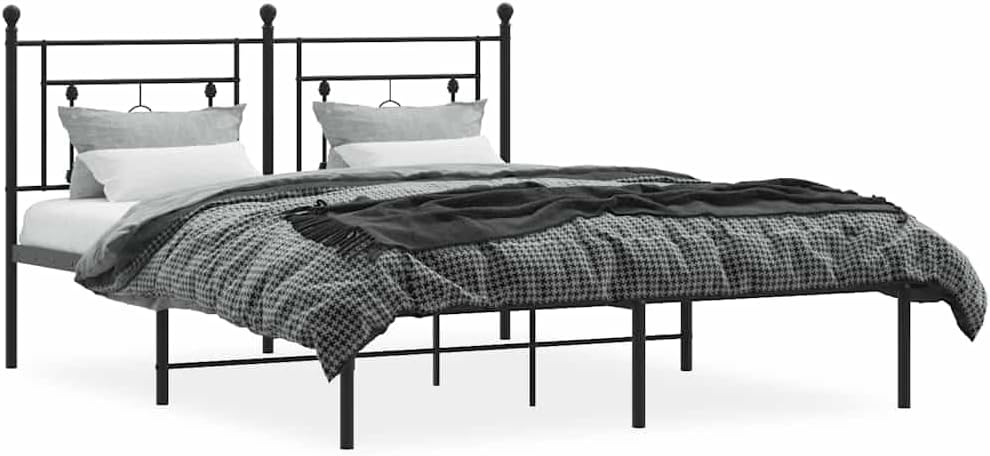 Metal Bed Frame with Headboard Black Queen Size 59.1'x78.7' Platform Bed Frame Sturdy Steel Construction Underbed Storage for Bedroom Furniture
