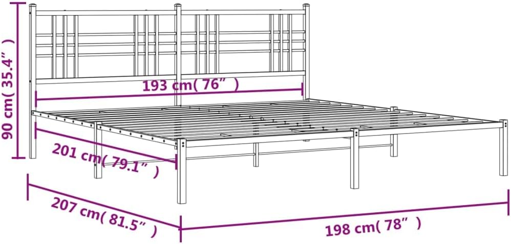 White Metal Bed Frame with Headboard 76'x79.9' King Size Steel Platform Bedframe Sturdy Bed Base with Underbed Storage Space for Bedroom Furniture