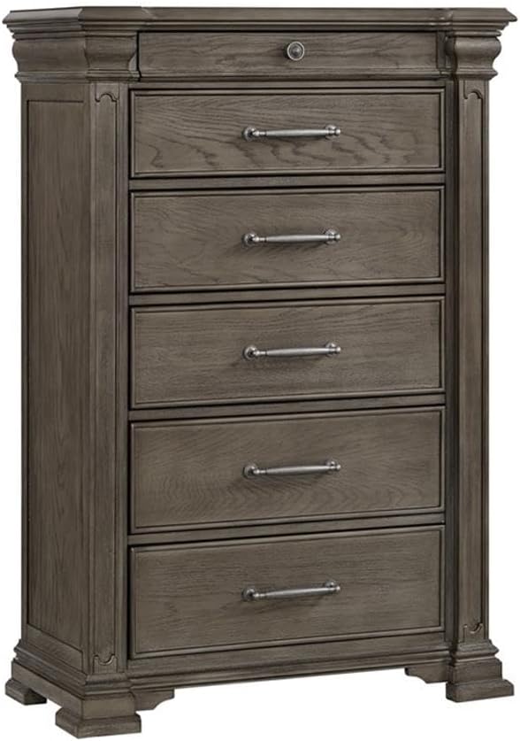 Pemberly Row Transitional Wood King 3PC Bedroom Set, Gray Finish, Elegant Design with Mood-Lighting Headboard, USB Ports, Hidden Storage Nightstand, Felt-Lined Drawers, Sophisticated Bedroom Furniture