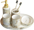 Vanity Bathroom Decor, 6Pcs Ceramic Bathroom Accessory Set Soap Dispenser Soap Dish Mouthwash Cup Toothbrush Holder Toiletries Set Housewarming Gift