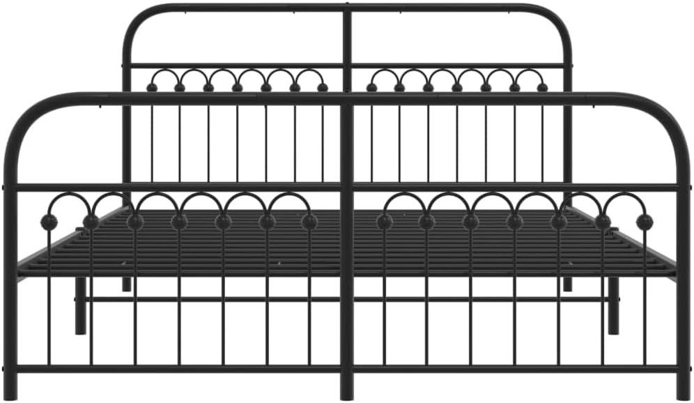 King Size Bed Frame with Headboard and Footboard, Black Steel Construction for Durable Support and Classic Design, Includes All Essential Components for Easy Assembly