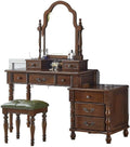 Vanity Desk Vintage Solid Wood Vanity Table with Makeup Mirror Stool & Dresser Chic Bedroom Retro Desk