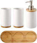 Bathroom Accessory Set, 4 Pcs Ceramic Bathroom Accessories Sets Complete with Soap Dispenser, Toothbrush Holder, Bathroom Decor Vanity Countertop (Color : Gray) (White)