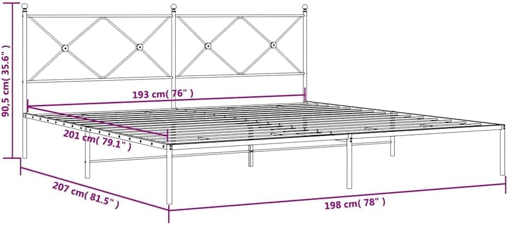 Black Powder-Coated Steel Double Bed Frame with Headboard, Modern Design and Sturdy Construction for Stable Support, Easy Assembly and User-Friendly Care, Compact Size