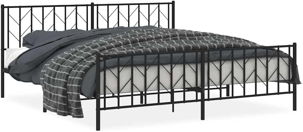 Black Powder-Coated Steel Double Bed Frame 76 x 80 Inches, Sturdy Metal Bed Base with Classic Design for Indoor Bedroom, Easy Assembly, Durable Construction, Supportive
