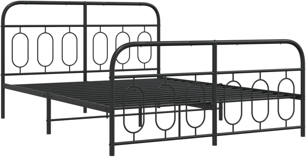 Queen Bed Frame Steel Platform Bed with Footboard Black 59.1'x78.7' Sturdy Metal Frame Underbed Storage Space for Bedroom Guest Room Furniture