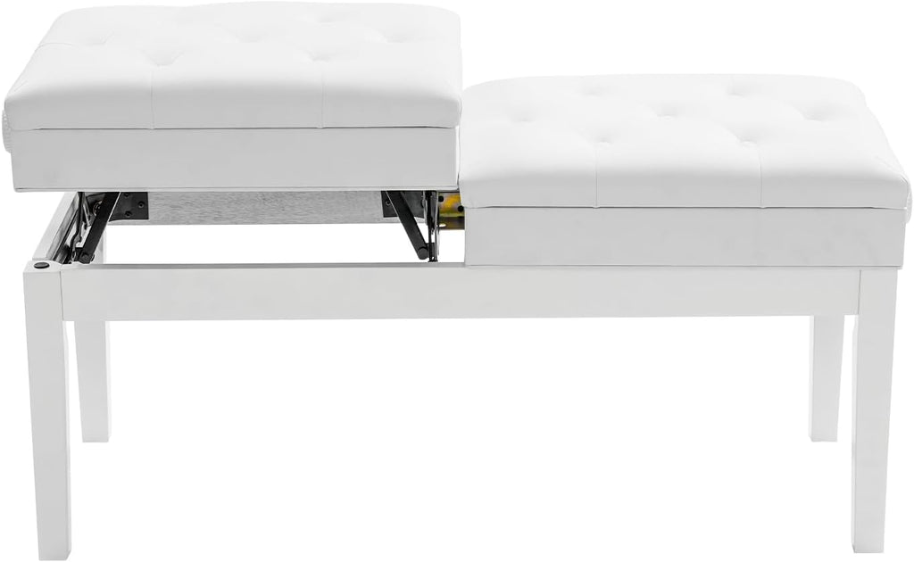 AngelcityCC Longer Duet Piano Bench with Storage, Adjustable Height Double Keyboard Piano Bench Seat with PU Leather Cushion