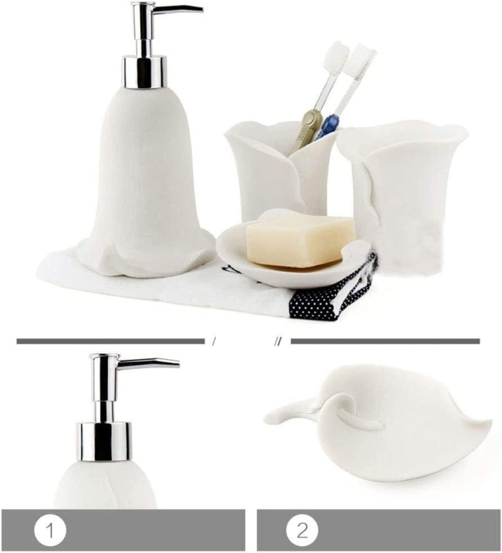 Vanity Bathroom Decor, Bathroom Accessory Set 4pc Bath Accessory Set Soap Dish Lotion Dispenser Tumbler Bathroom Set Modern Design Housewarming Gift(Rose)
