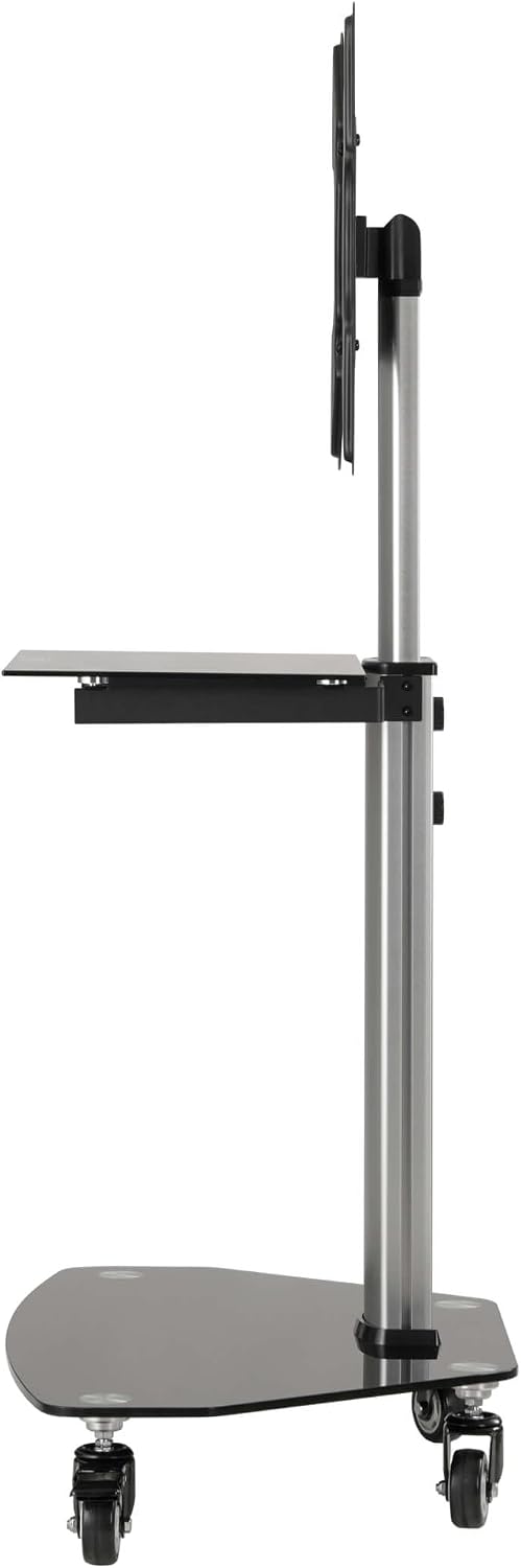 Tripp Lite Mobile Rolling TV Stand Cart with Mount for 32' – 55' Televisions, Elegant Glass Base and Shelf, Adjustable 50' – 62' Height, Durable Steel, 5-Year Warranty (DMCS3255SG62)