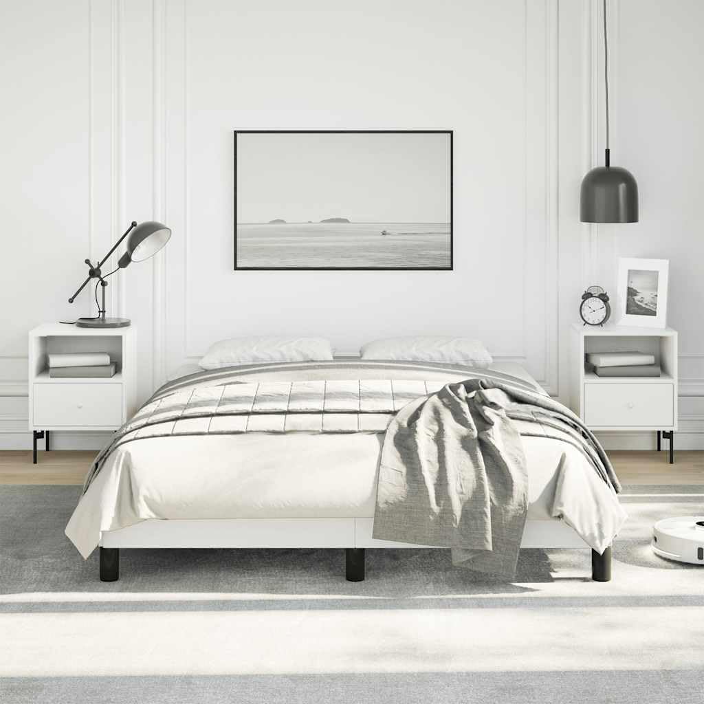 White Faux Leather Full Bed Frame with Plywood and Engineered Wood, Modern Platform Bed with Slatted Base for Mattress Support and Airflow, Easy Assembly Included