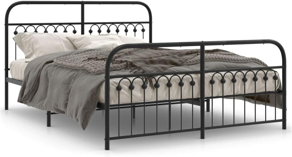 King Size Bed Frame with Headboard and Footboard, Black Steel Construction for Durable Support and Classic Design, Includes All Essential Components for Easy Assembly