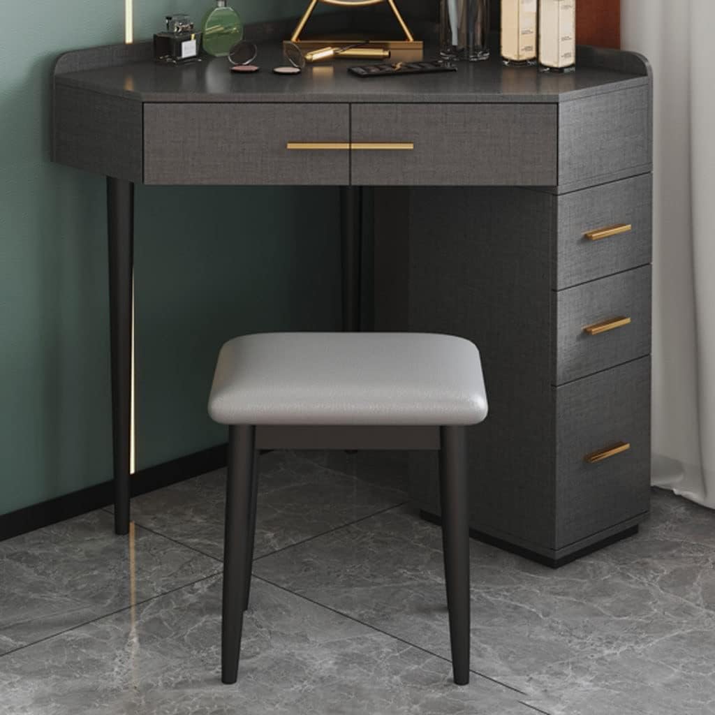 Vanity Benches Bedroom Dresser Assembled Corner Dresser Right Angle Integrated Vanity Table with Stool, LED Mirror, Multiple Drawers (Color : A)
