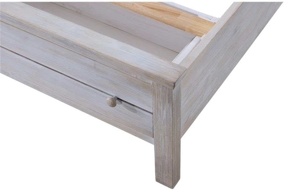 Pemberly Row Solid Wood King Storage Bed, Distressed Grey White Finish, Durable Spruce Construction, Transitional Style Frame with Storage Footboard, Complete Bedroom Set for Timeless Home Decor