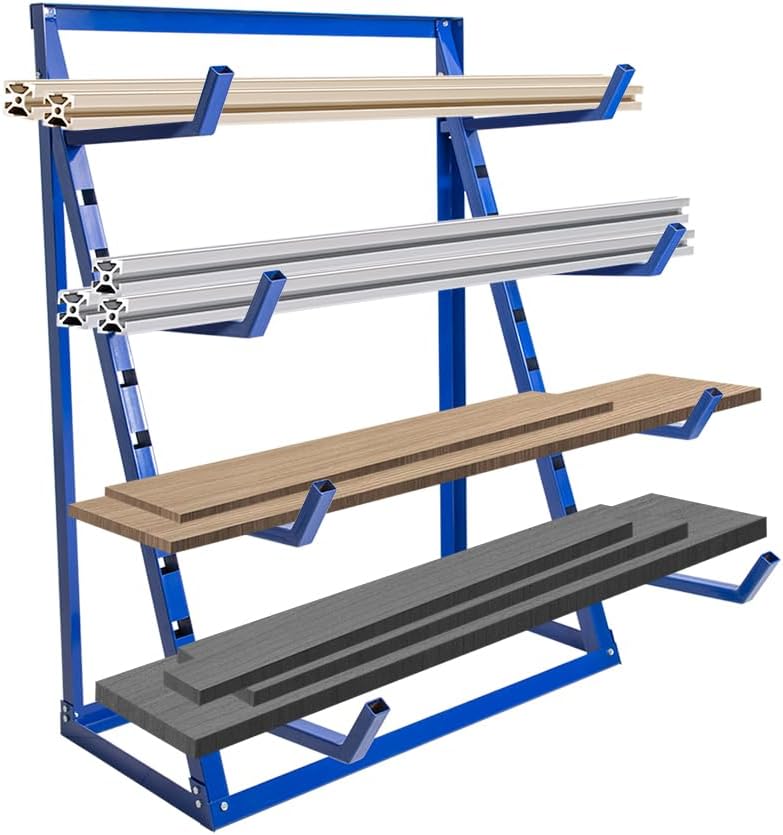 Yeeoy 4 Tier Steel Horizontal Storage Rack, Heavy Duty Lumber Storage Rack, Adjustable Pipe Rack, Utility Cantilever Rack for Garage Workshop Shed, 2000lbs Load Capacity
