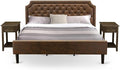 Pemberly Row 3-Piece Wood King Bedroom Set, Faux Leather Padded Bed with Two Nightstands, USB Ports, Dark Brown Jacobean Finish, Engineered Wood, Functional and Stylish Design for Modern Bedrooms