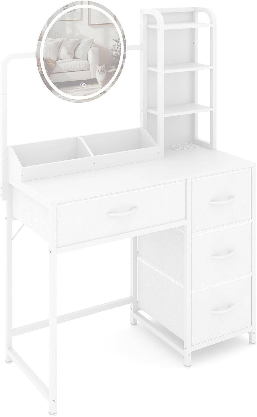 Patikuin Makeup Vanity with LED Mirror & Power Outlet, Small Dressing Table Set with Drawers & Shelves, Vanity Desk for Bedroom Beauty Corner