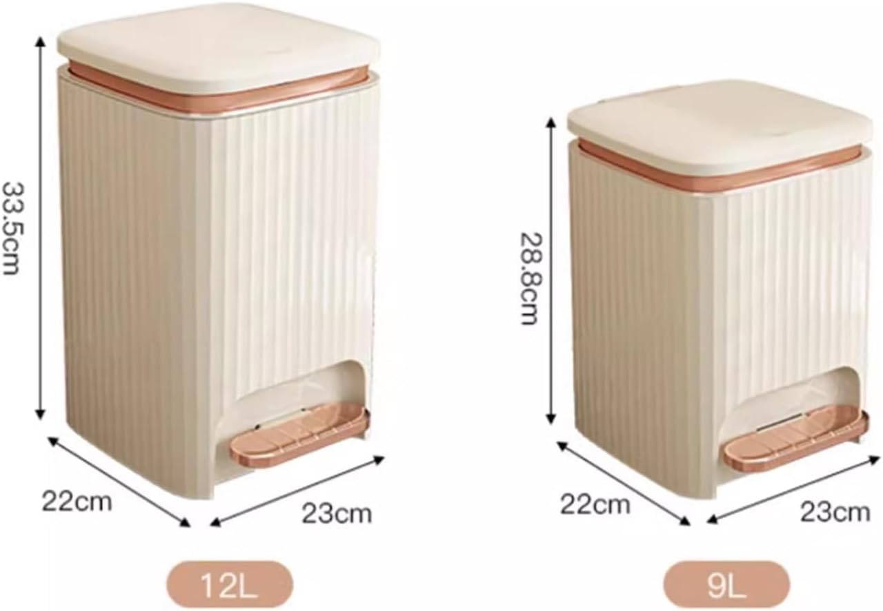9/12 Liter Square Plastic Smart Trash Can with Double Opening Lid Pedal Trash Can for Living Room Bedroom Kitchen Bathroom Cream White Modern Design and Convenient Waste Management
