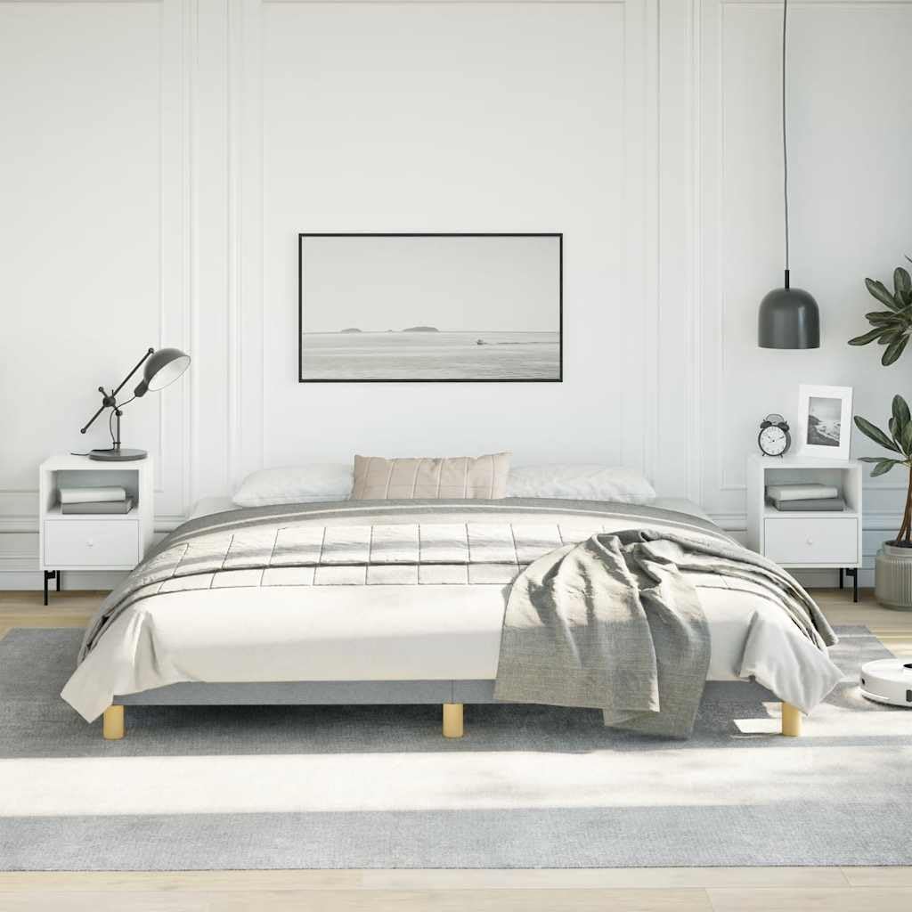 Light Grey King Bed Frame with Breathable Polyester Upholstery and Engineered Wood Construction, Durable Slatted Base for Mattress Support, Modern Design for Bedroom Decor