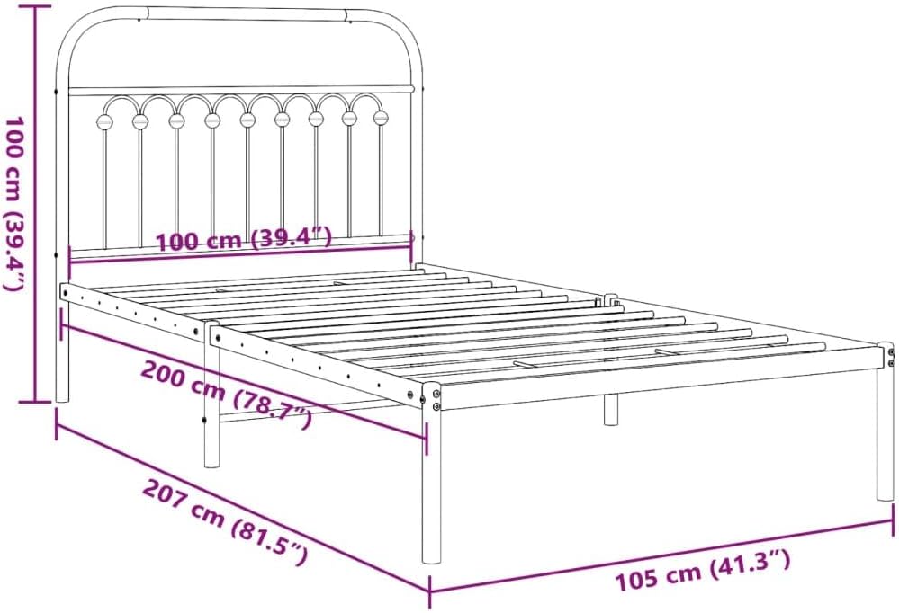 White Steel Bed Frame 39.4 x 78.7 in with Headboard, Sturdy Metal Frame for Standard Mattress, Classic Design for Bedroom, Rust-Resistant Powder Coated Finish, Easy Assembly