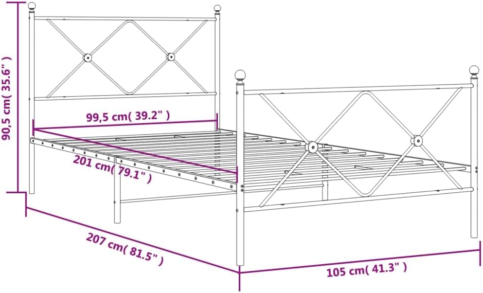 Metal Bed Frame with Footboard White 39.4'x78.7' Steel Platform Bed Frame Heavy Duty No Box Spring Needed Sturdy Bedframe for Bedroom Furniture Guest Room