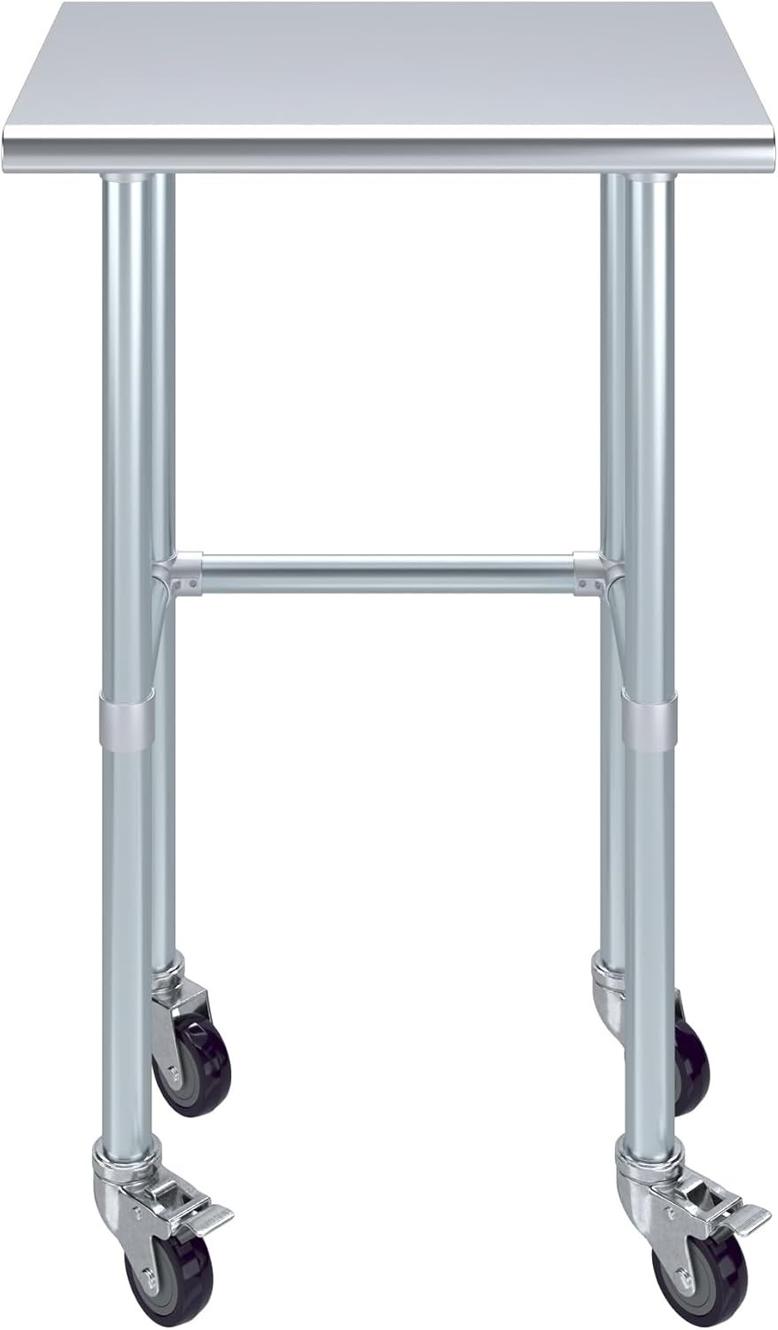AmGood Stainless Steel Work Table Open Base & Wheels | Work Station | Metal Work Bench (Stainless Steel Work Table Open Base + Casters, 24' Long x 18' Deep)