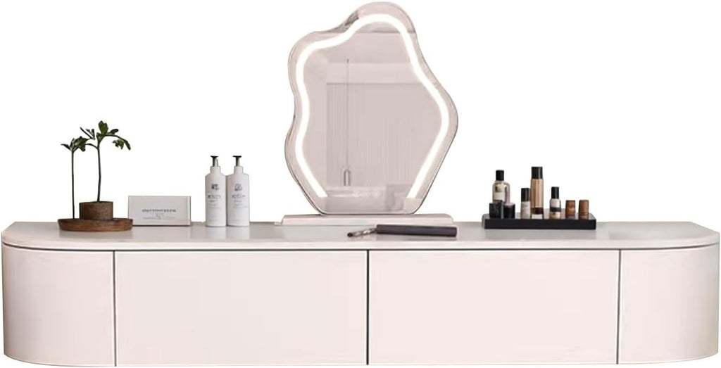 Floating Desk With Drawers White Wall Mounted Vanity Desk Corner Floating Vanity Makeup Table Storage Wall-mounted Cabinet Bedside Dressing Table Shelf With Drawer For Bedroom Included Mirror Mini(Fre