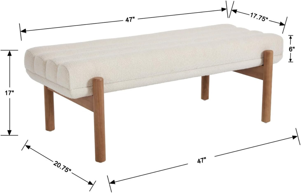 47' Modern Upholstered End of Bed Bench, Beige Chenille Channel Tufted Entryway Bench with Wood Legs, Comfy Bedroom Bench Long Ottoman for Living Room Hallway Vanity Room